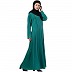 A-line abaya with piping on upper front-Green-black